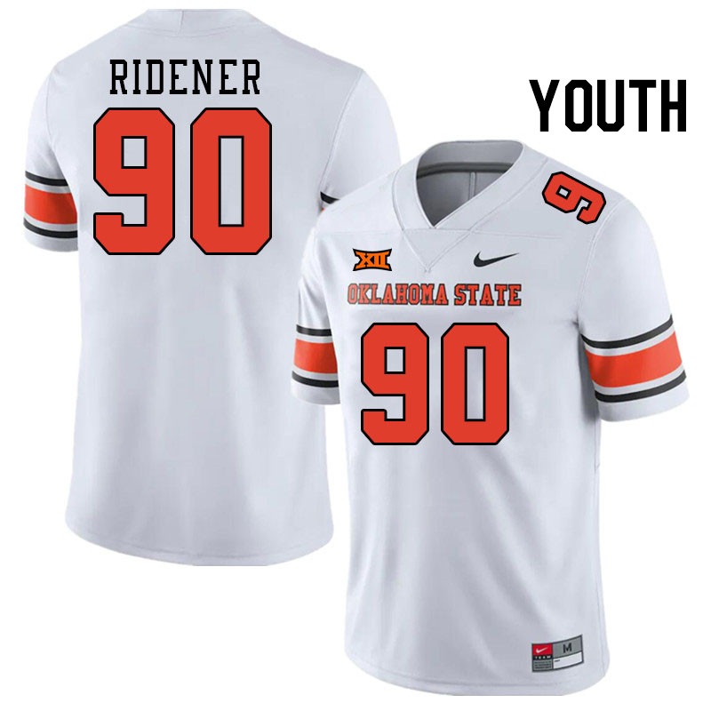 Youth #90 AJ Ridener Oklahoma State Cowboys College Football Jerseys Stitched-White - Click Image to Close